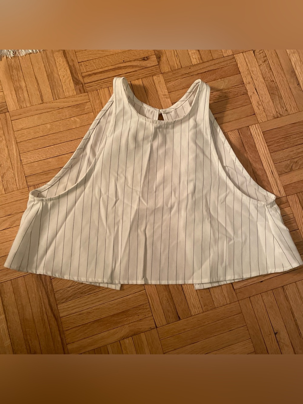 American Apparel White Pinstripe Cropped Open Back Tank Top